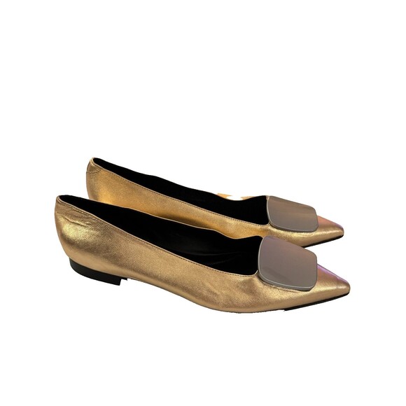 Italian Beautiisoles Leather Womens Flat Loafers Womens Sz 13 Gold Silver - Picture 7 of 10